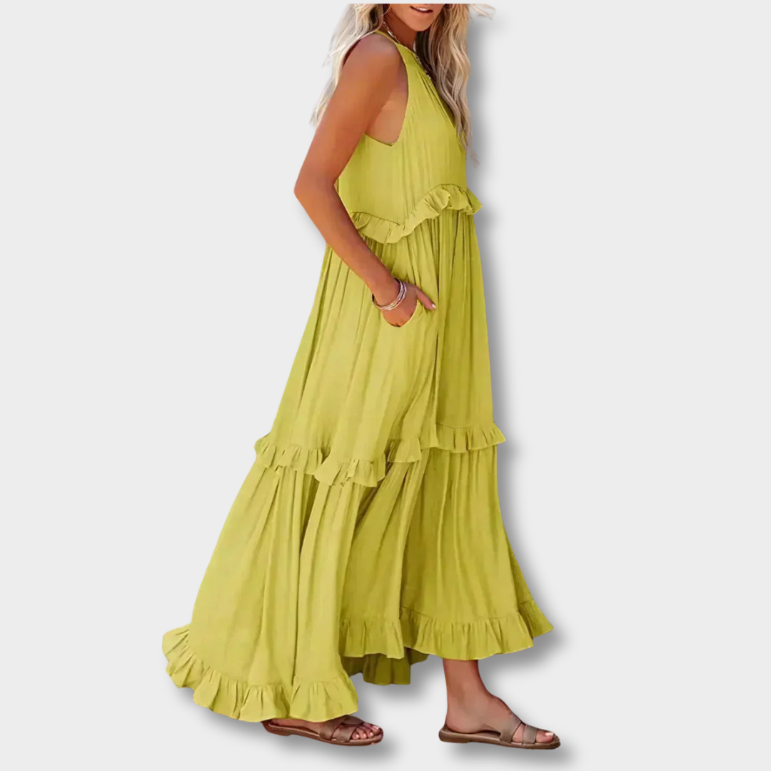 ANETA™ | Elegant ærmeløs kjole med flæser