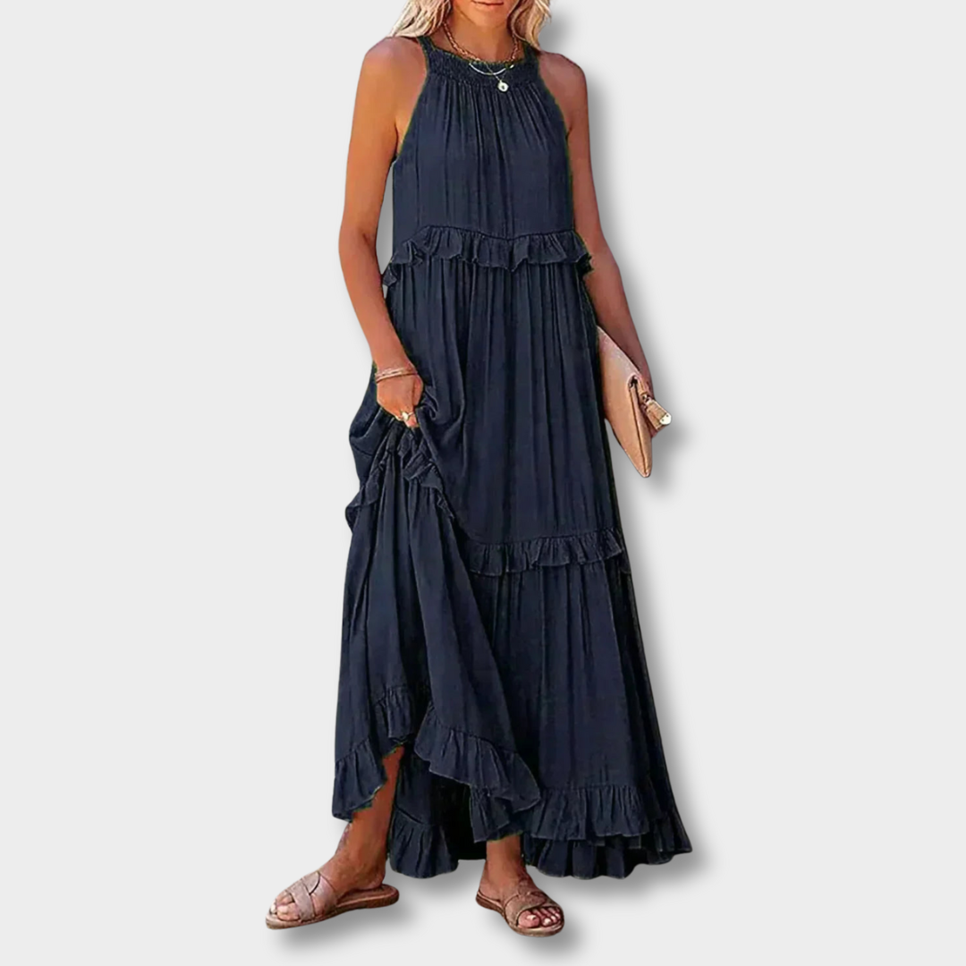 ANETA™ | Elegant ærmeløs kjole med flæser