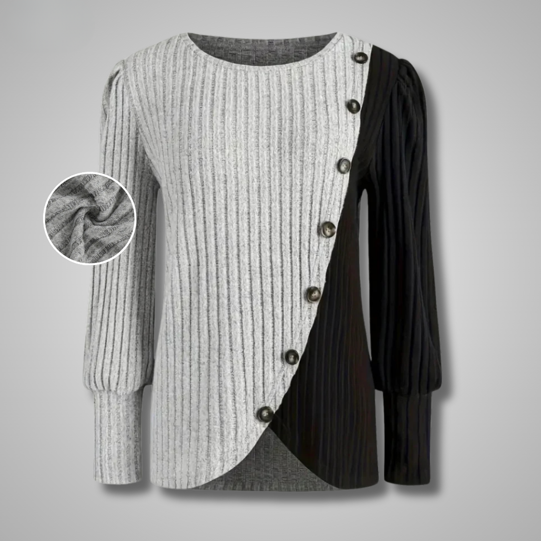 KAIA™ | ELEGANT KNAPPERET LANGÆRMET STRIKTRØJE